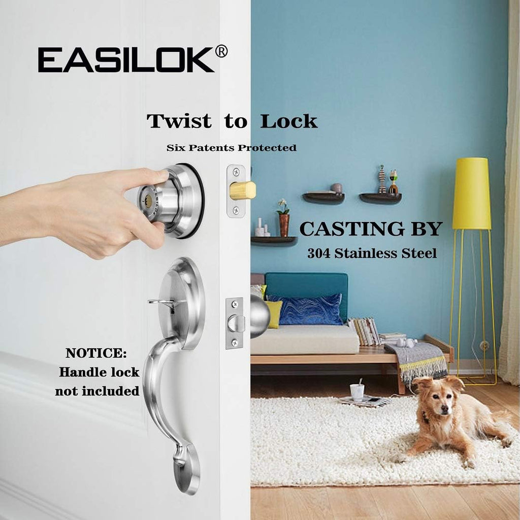 Twist to Lock Deadbolt, 304 Stainless Steel Front Door Lock with Door Knob U30948