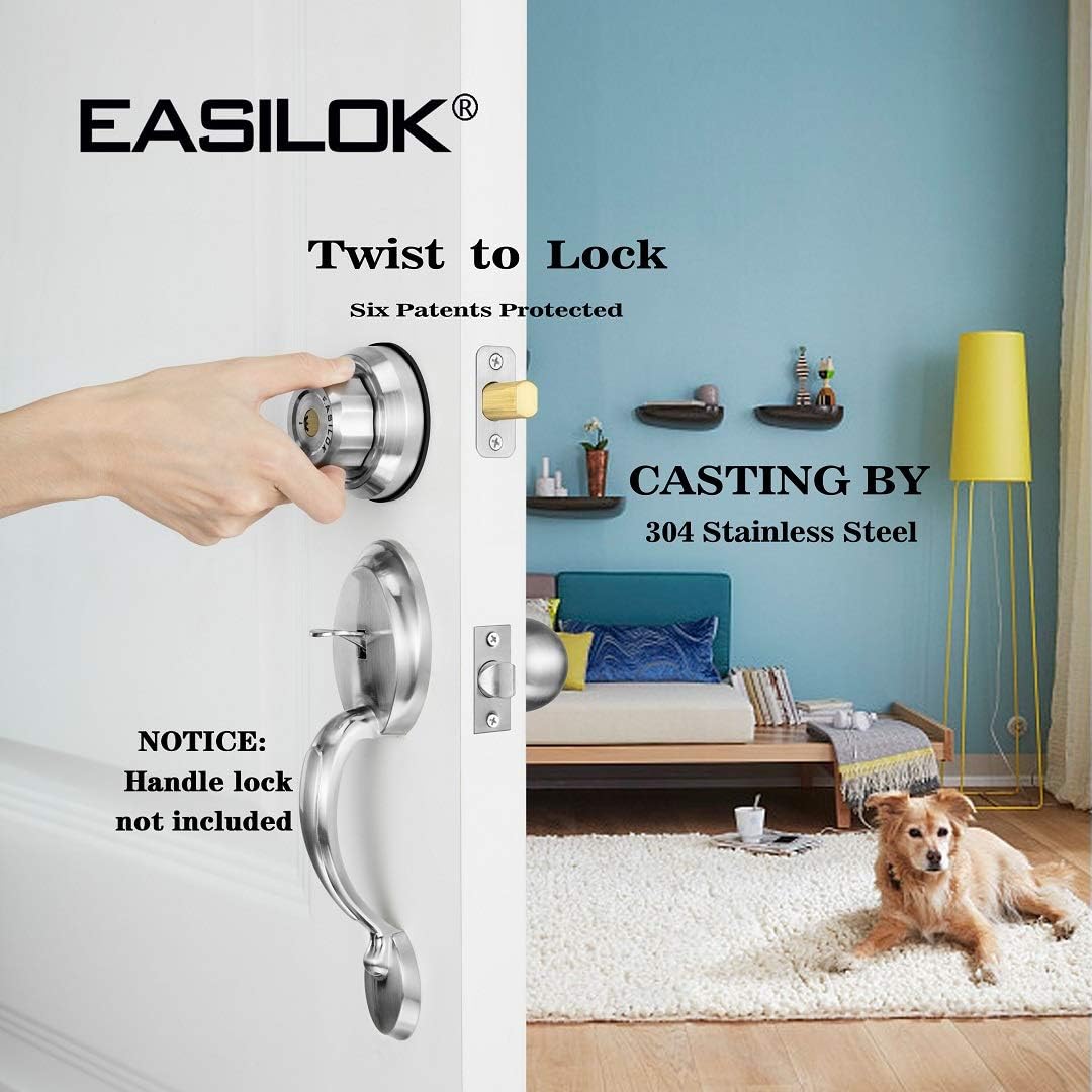 Twist to Lock Deadbolt, 304 Stainless Steel Front Door Lock with Door Knob U30948