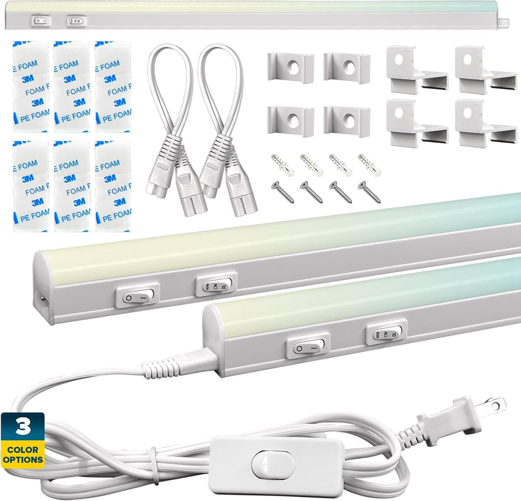34 Inch LED Under Cabinet Light Kit, 2 PCS Plug In, 24W, 2400 Lumens, Linkable, 3 Color Option, Damp Rated V44841