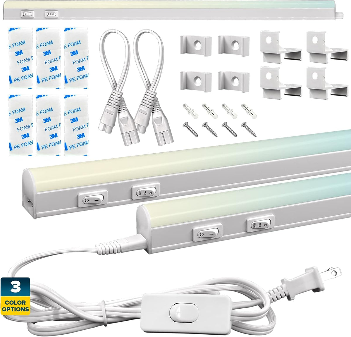34 Inch LED Under Cabinet Light Kit, 2 PCS Plug In, 24W, 2400 Lumens, Linkable, 3 Color Option, Damp Rated V44841