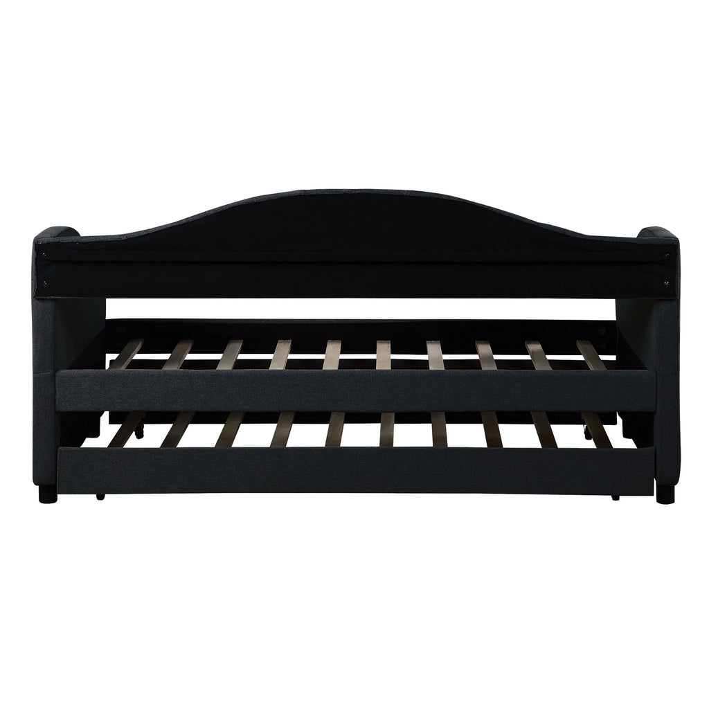 Dark Gray Wood Tufted Twin Size Daybed with Trundle D783