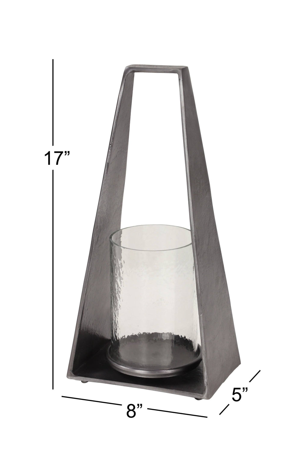 Silver Metal Candle Holder with Hurricane Glass O1674