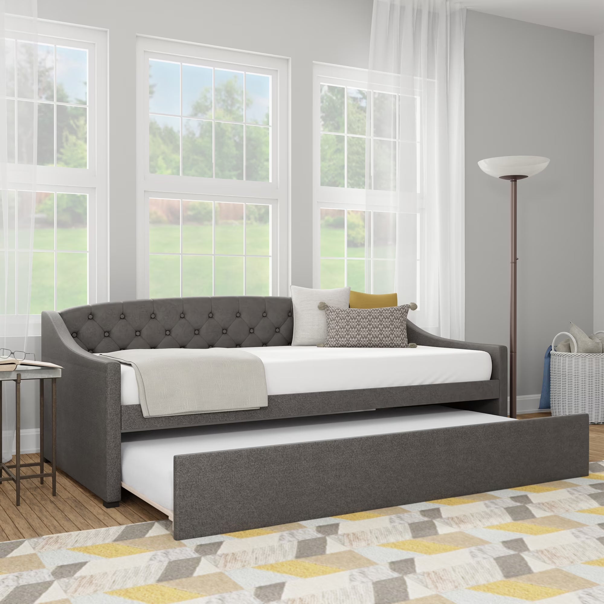 Charcoal Tufted Upholstered Twin Daybed with Trundle Z90589