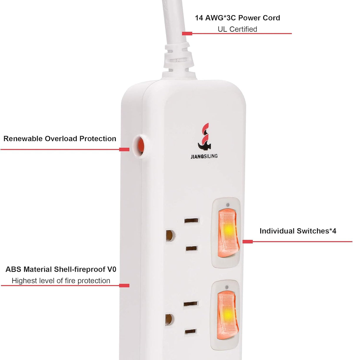 White 12 Pack Power Strip Surge Protector Extension Cord C76813