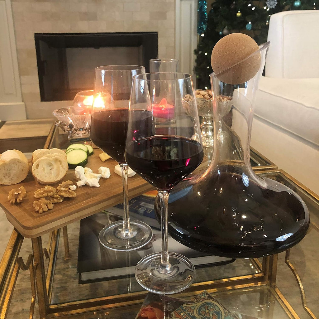 XL Hand Blown Crystal Glass Wine Decanter with Drying Stand, Stopper, Brush and Beads, Pack of 2 V49049