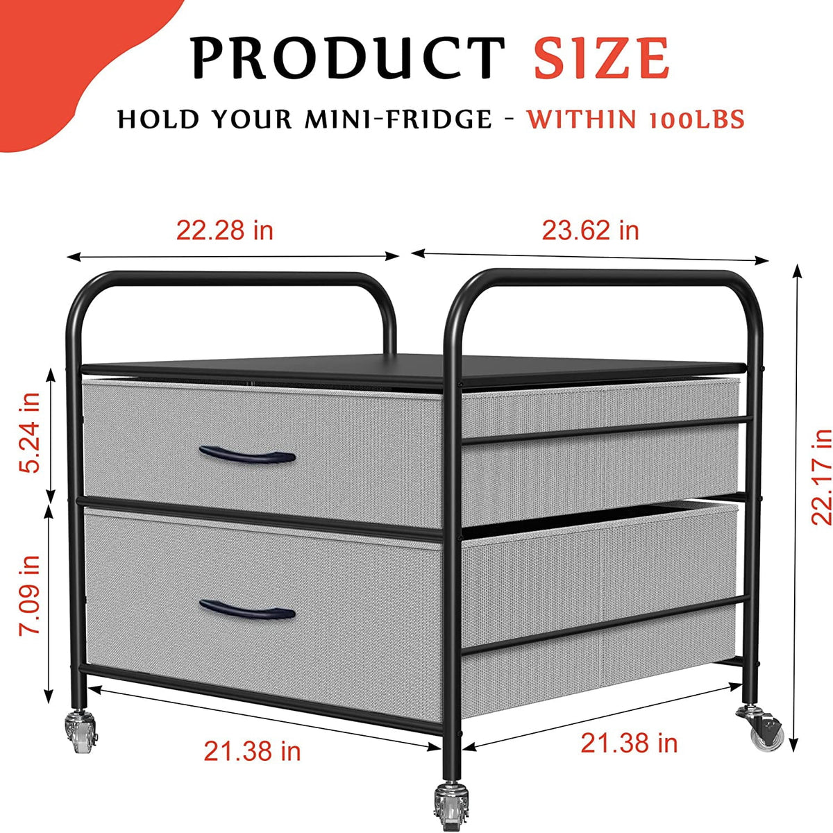 Fridge Stand with Storage, 2 Drawer, Metal Frame, 4 Swivel Wheels F38537