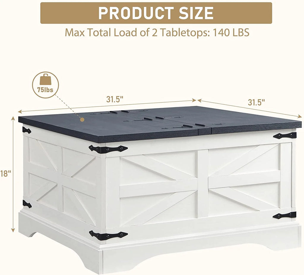 White Square Wood Lift Top Coffee Table with Storage G440624