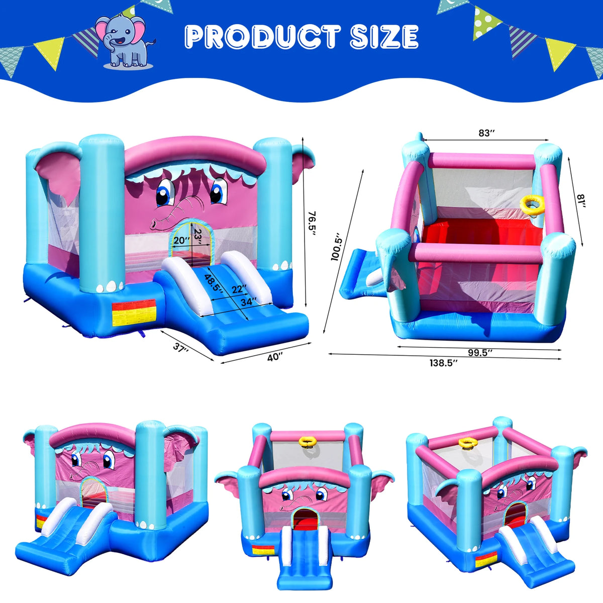 Inflatable Bounce House 3-in-1 Elephant Theme Castle J741