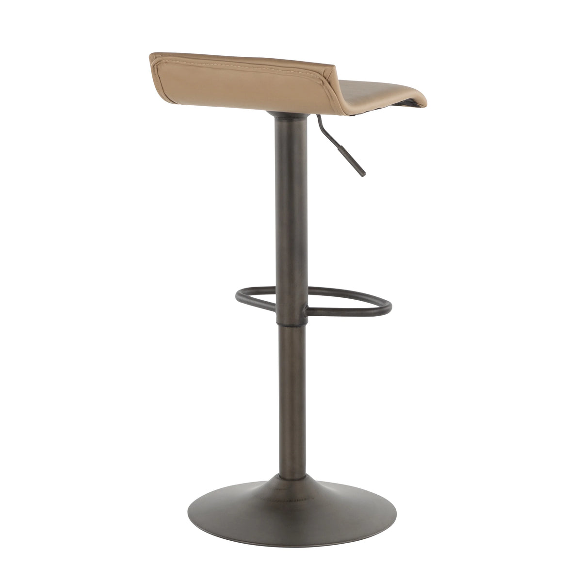 Industrial Barstool in Antique Metal and Camel Faux Leather, Set of 2 C873