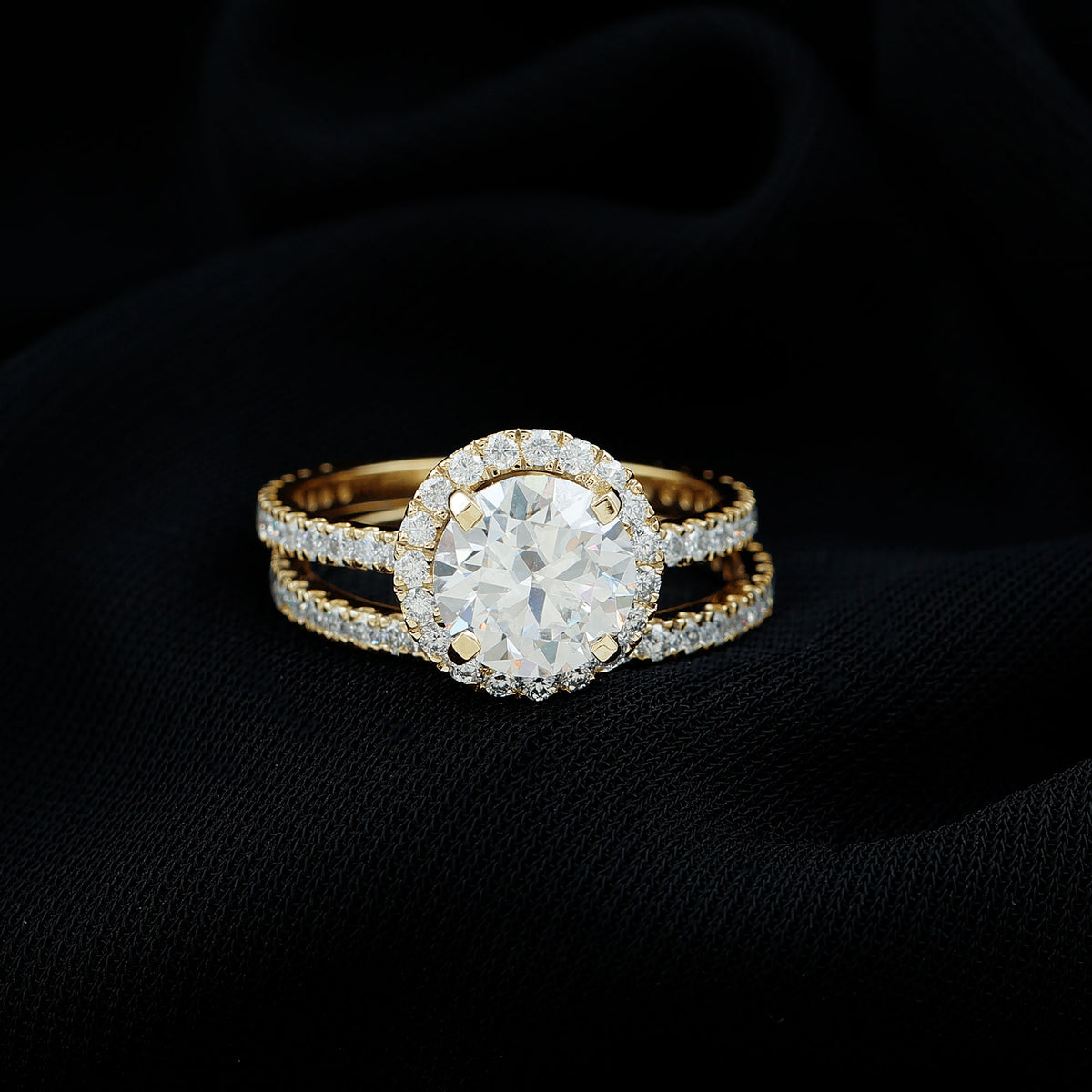 18K Yellow Gold Moissanite Wedding Ring Set, US 5.50 P6052