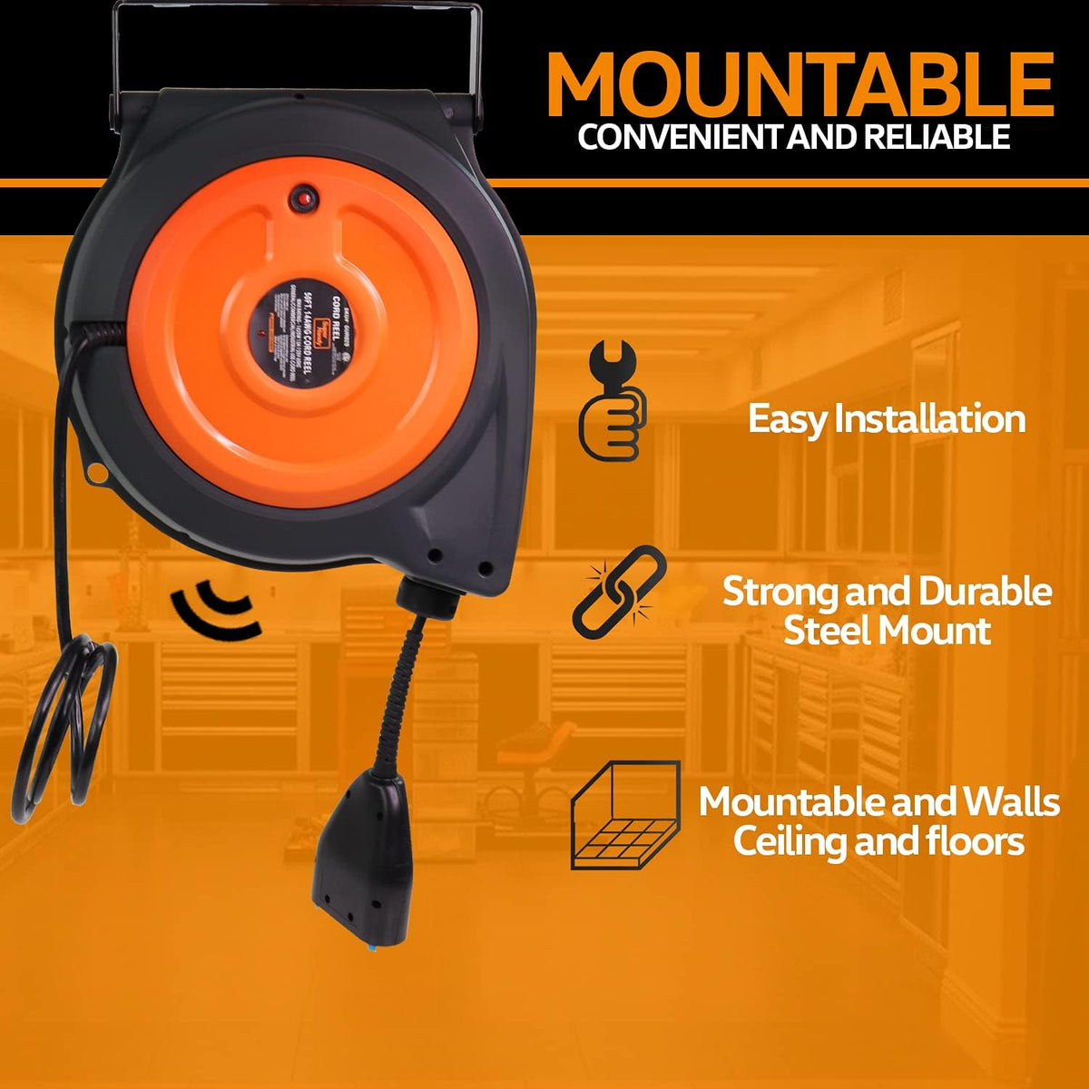 Retractable Cord Reel with 3 Outlet, IP64 Waterproof H7582