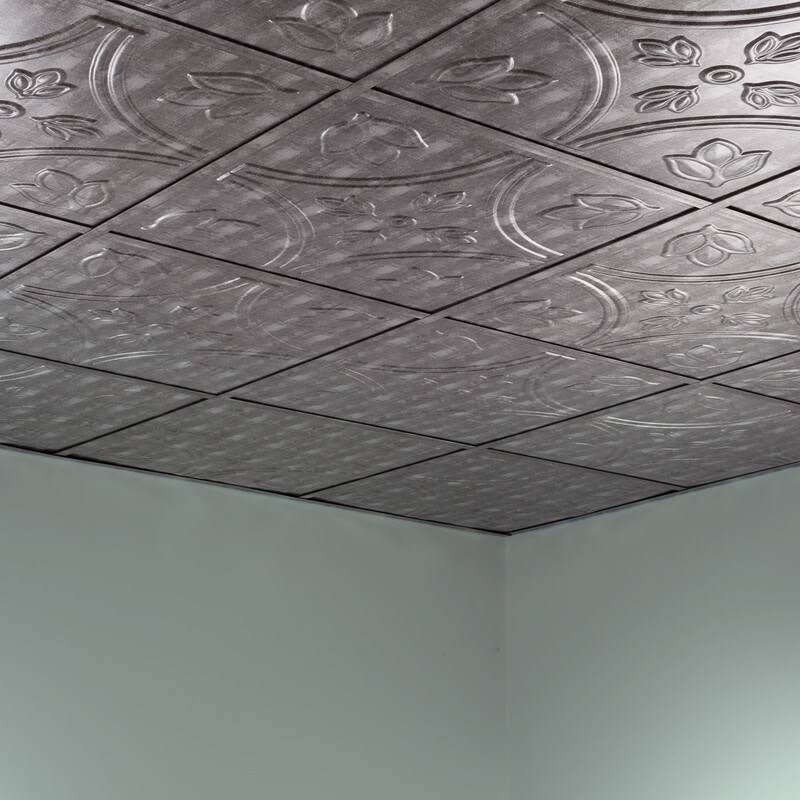 2ft x 2ft Crosshatch Silver Decorative Vinyl Ceiling Tile (5 Pack) X88959