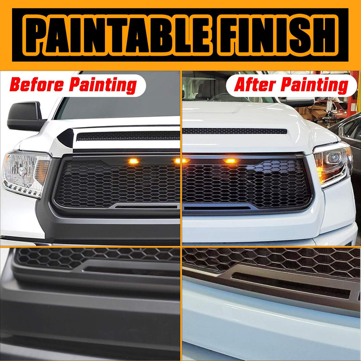 Matte Black ABS Upper Grille Front Hood Grill with Amber LED Lights T648691