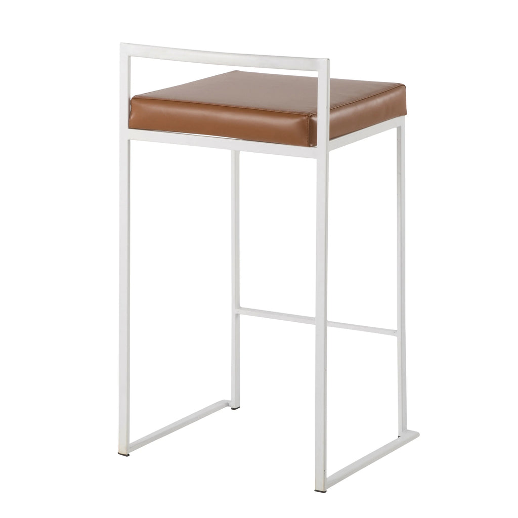 White Stackable Counter Stool with Faux Leather Cushion, Set of 2 C8174