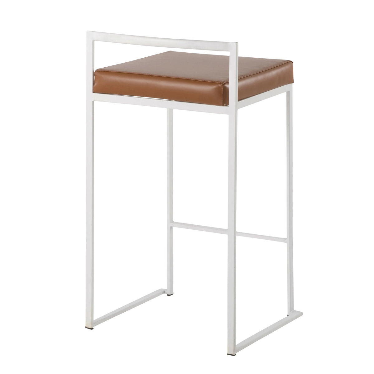 White Stackable Counter Stool with Faux Leather Cushion, Set of 2 C8174