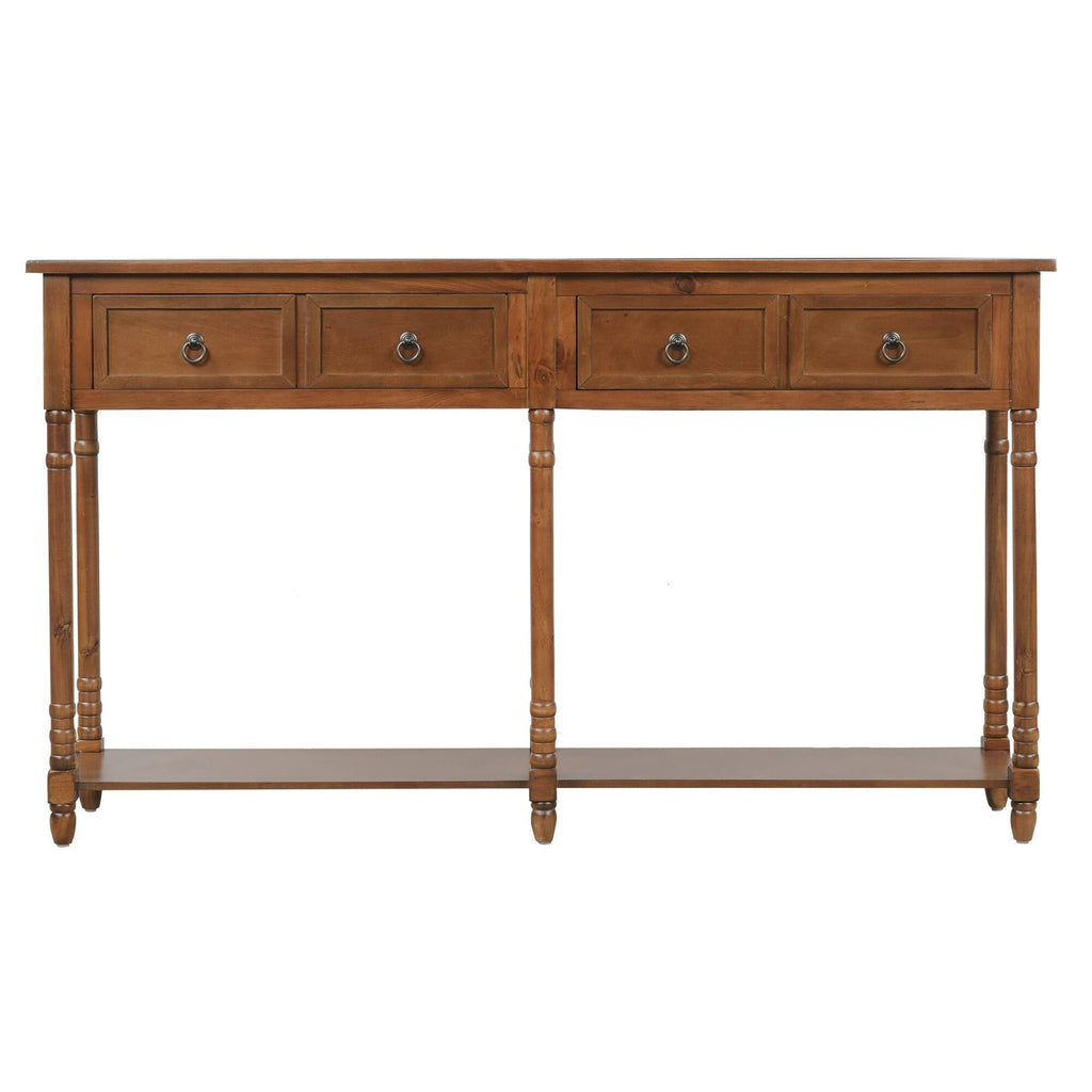 Walnut Rectangular Console Table with Drawers and Long Shelf C435787