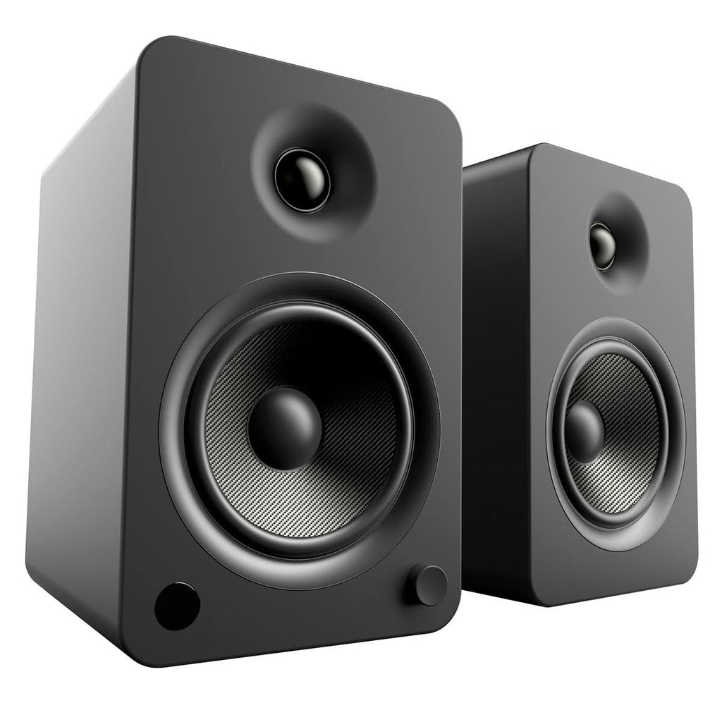 Matte Black Powered Bookshelf Speakers with Bluetooth and Desktop Stands Q9081