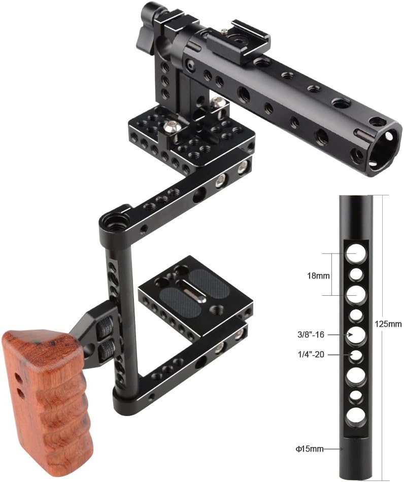 DSLR Camera with Cage Top Handle Wood Grip B961