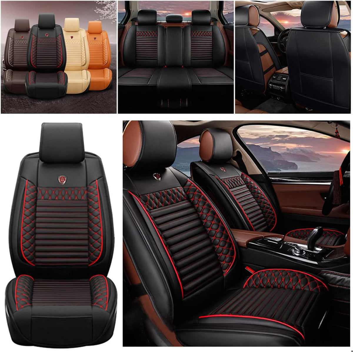 Black Red Waterproof PU Leather Car Seat Cover D97163