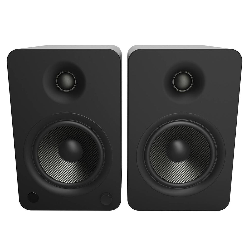 Matte Black Powered Bookshelf Speakers with Bluetooth and Desktop Stands Q9081
