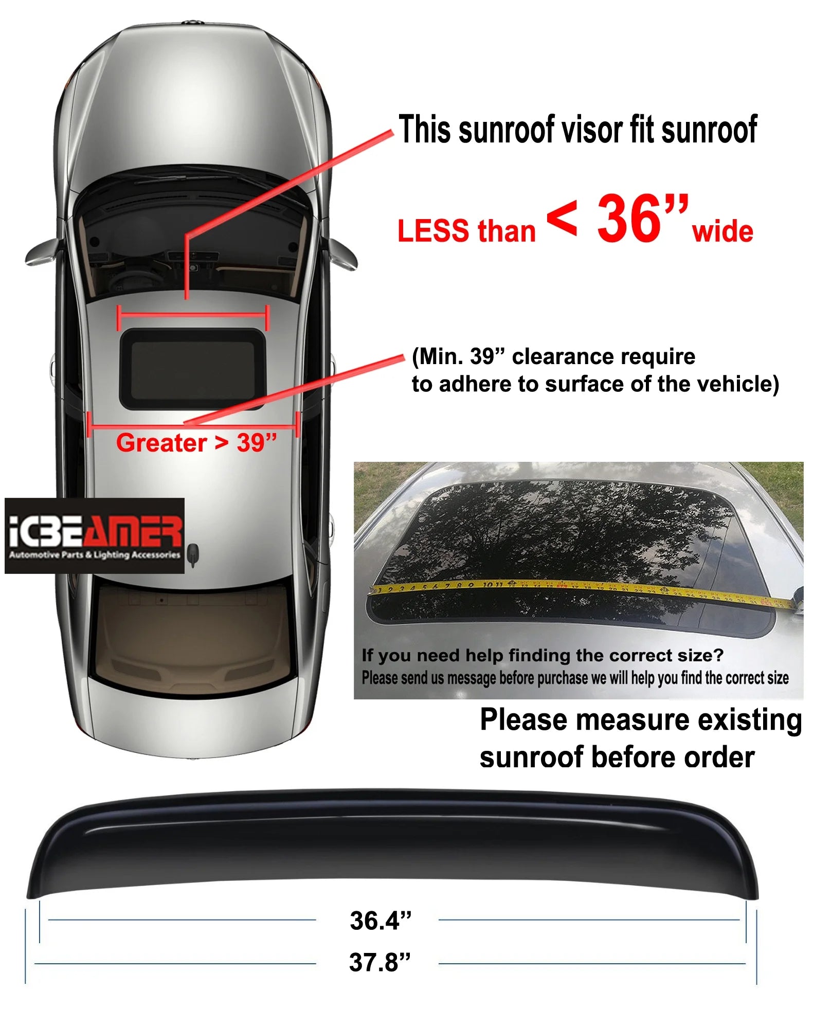 37.8" 980mm Tinted Sunroof Wind Deflector Visor with Double Side Tape D21225