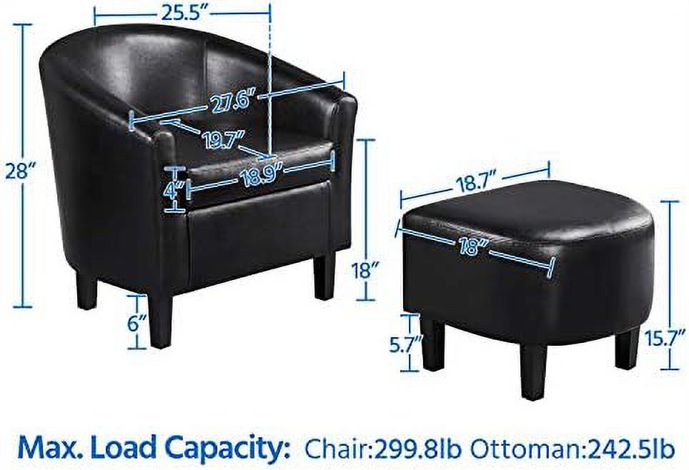 Black PU Leather Barrel Accent Chair with Ottoman Footrest Set S64071