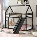 Black Metal Frame Floor Bunk Bed with Slide and Built-In Ladder J27250