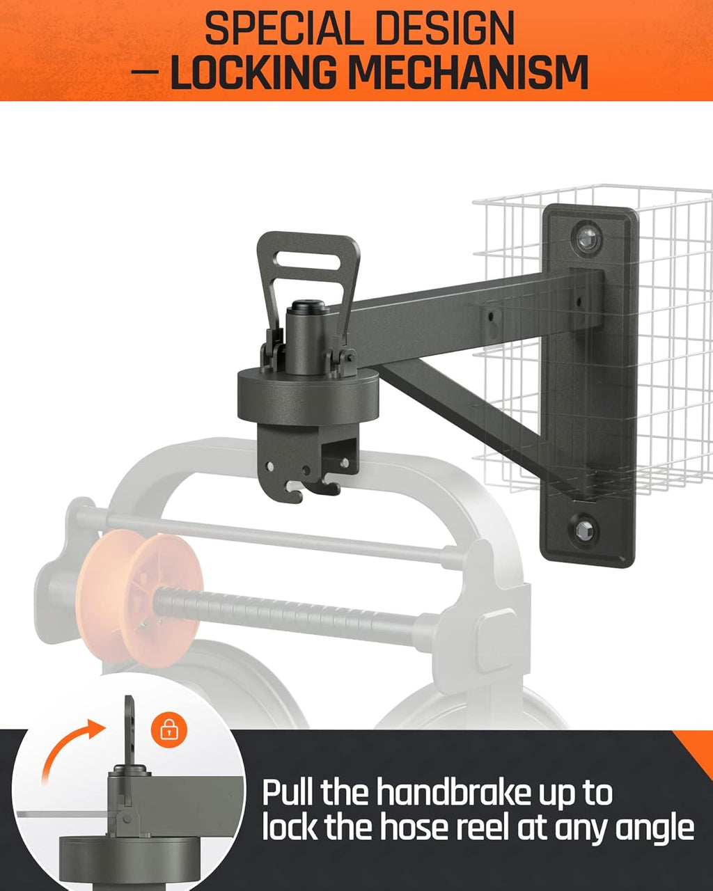 Wall Mounted Metal Hose Reel with Detachable Basket C966
