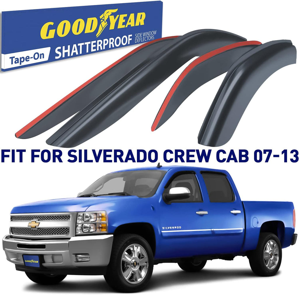 Tape-on Window Deflectors for Chevrolet Silverado/GMC Sierra 2007-2013 Crew Cab, 4 pcs P590