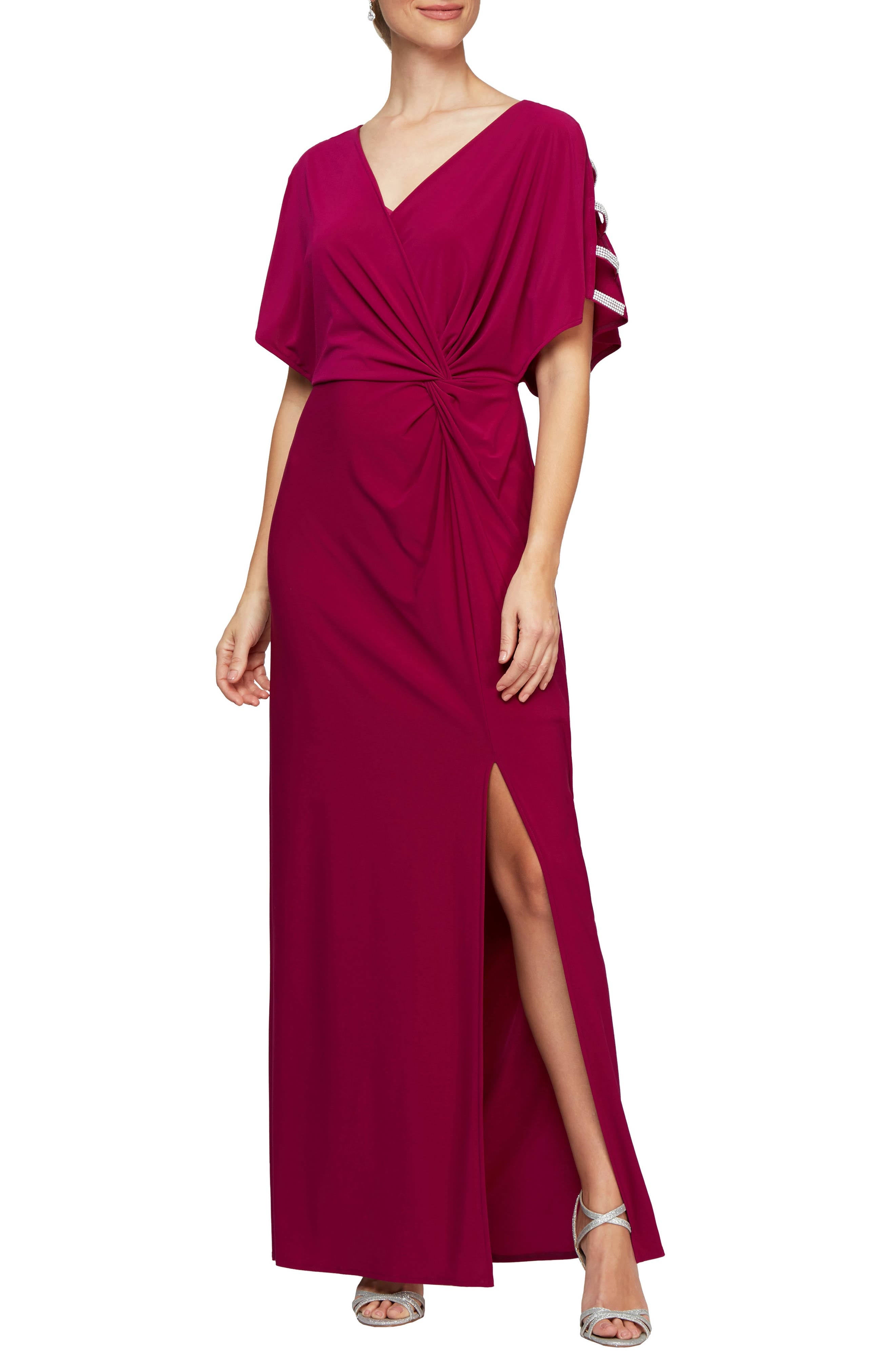 Embellished Sleeve Knot Front Gown - Pink - 6 B333609