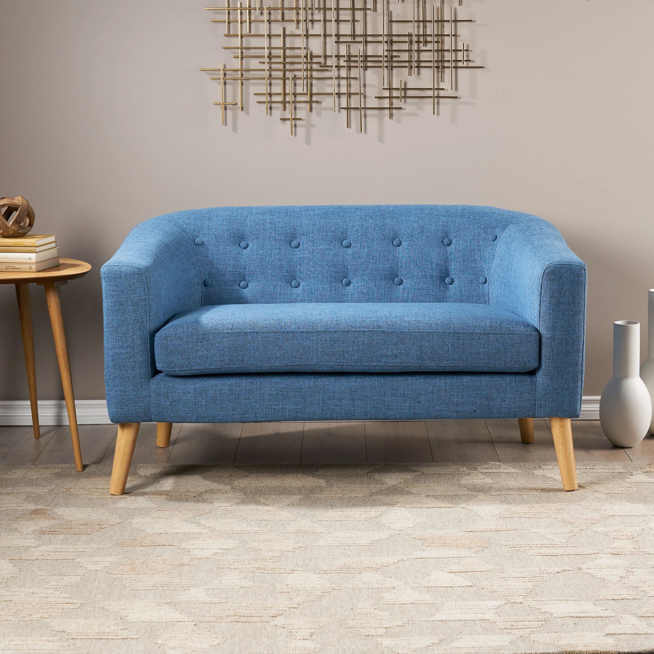 Muted Blue Fabric Loveseat F252