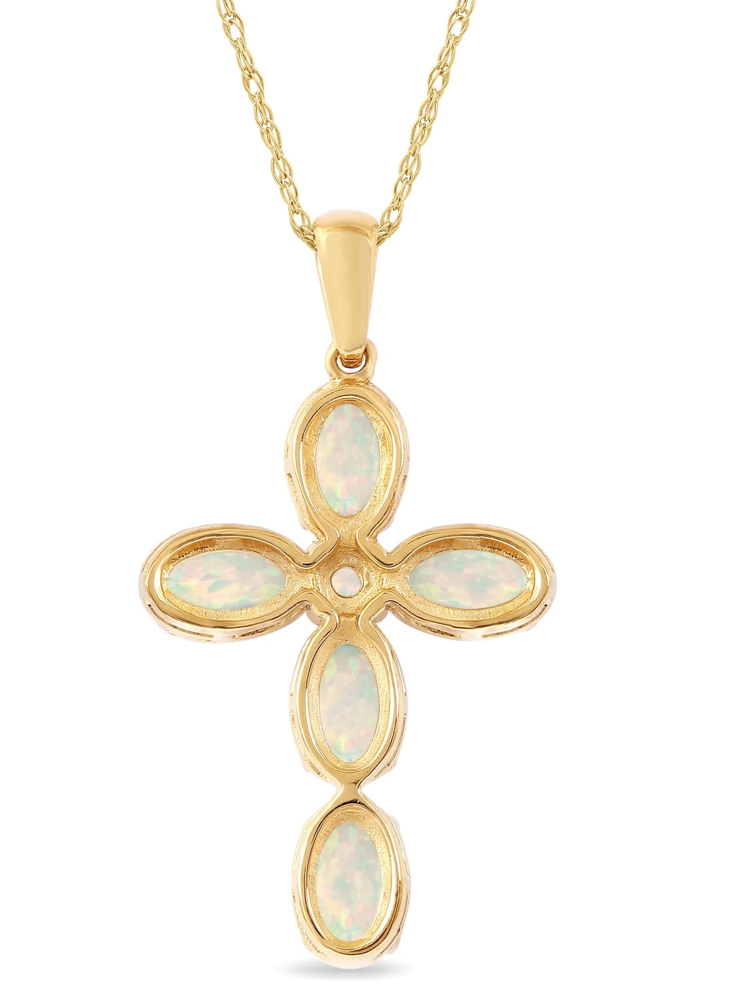 10k Yellow Gold Oval Cut Ethiopian Opal Cross Necklace D11047