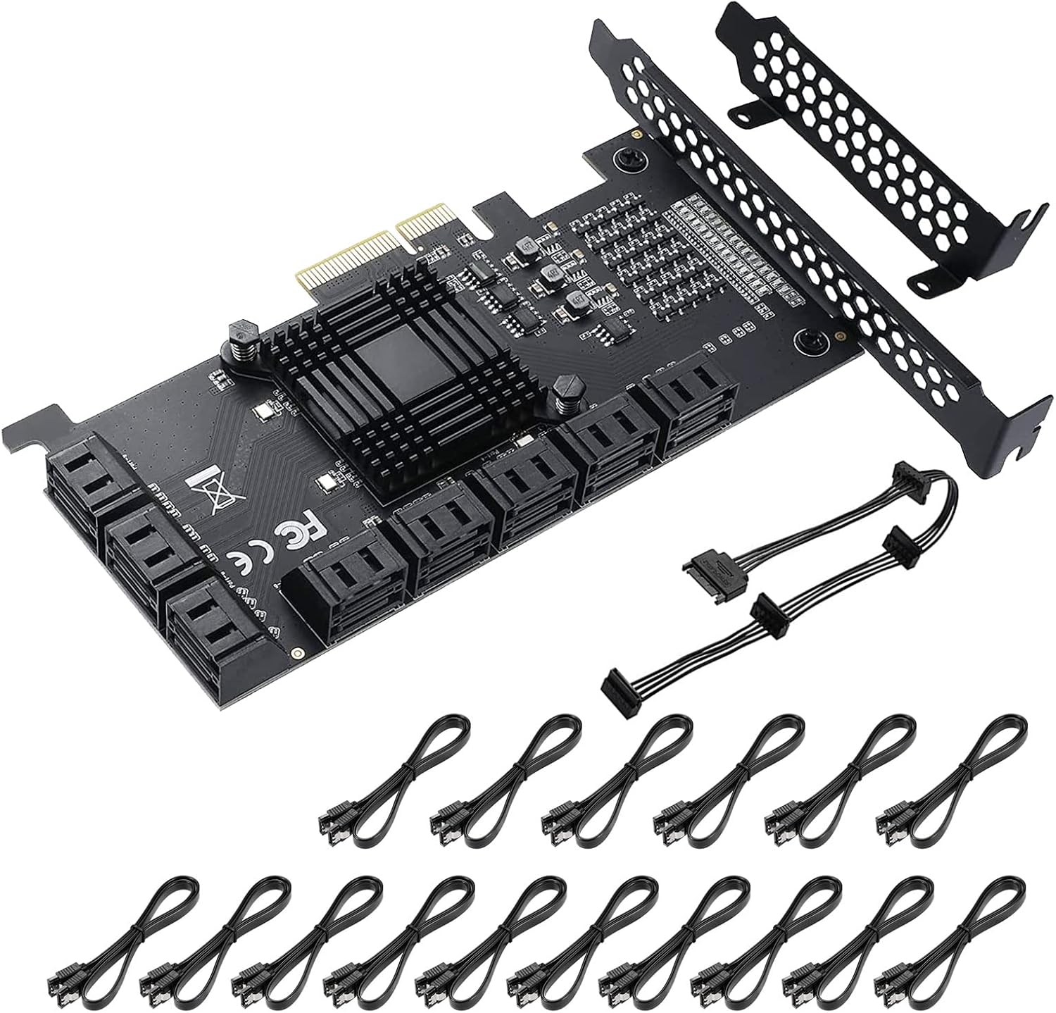 PCIE to SATA 3.0 6 Gbps Controller, 8 SATA Card with Cables, Pack of 2 O63886