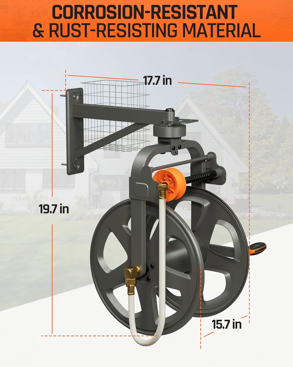 Wall Mounted Metal Hose Reel with Detachable Basket C966