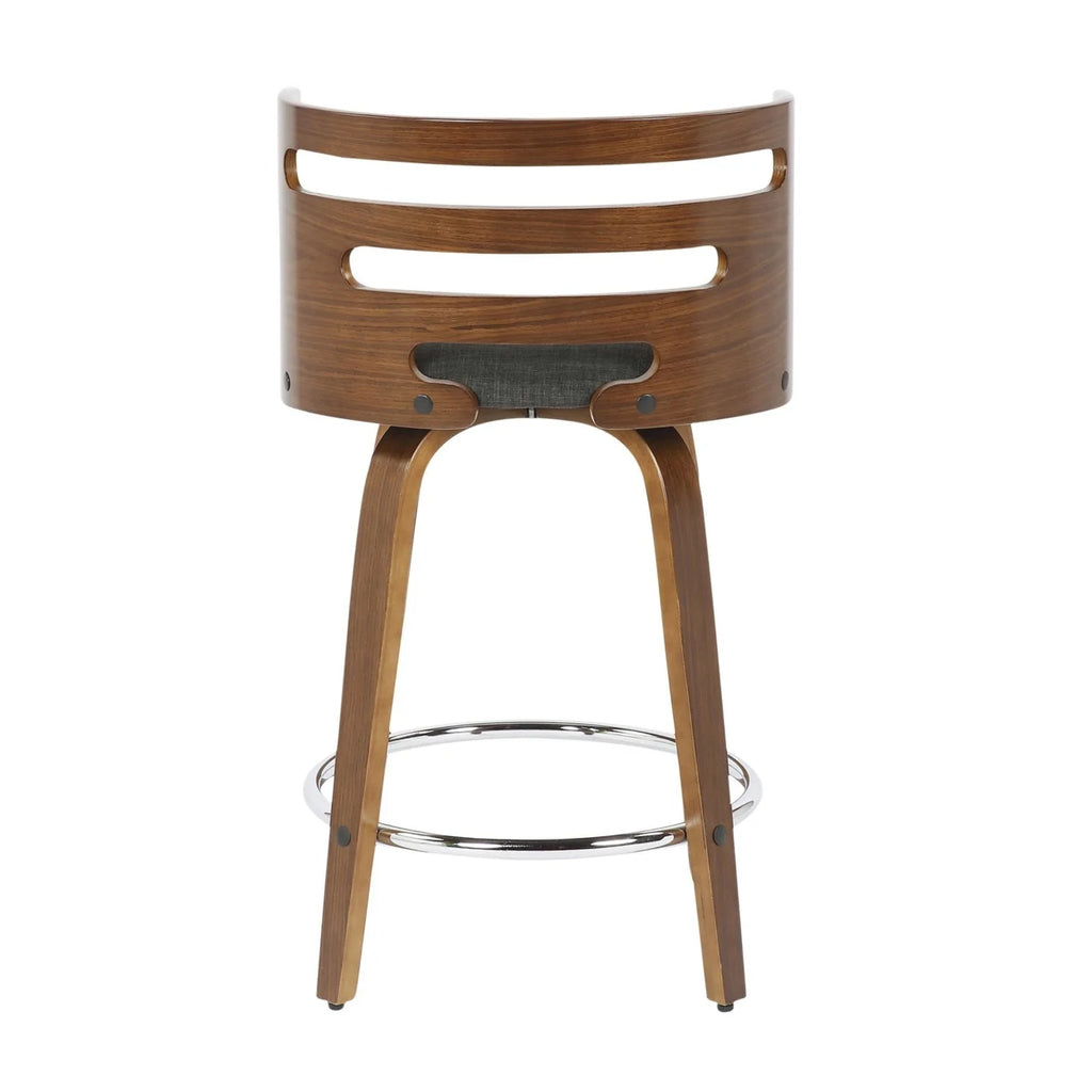 Mid-Century Modern Counter Stool With Swivel In Walnut And Charcoal Fabric - Set Of 2 T57983