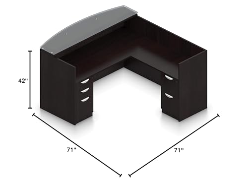 L Shaped Reception Desk with Glass Transaction Counter and Drawers S6629