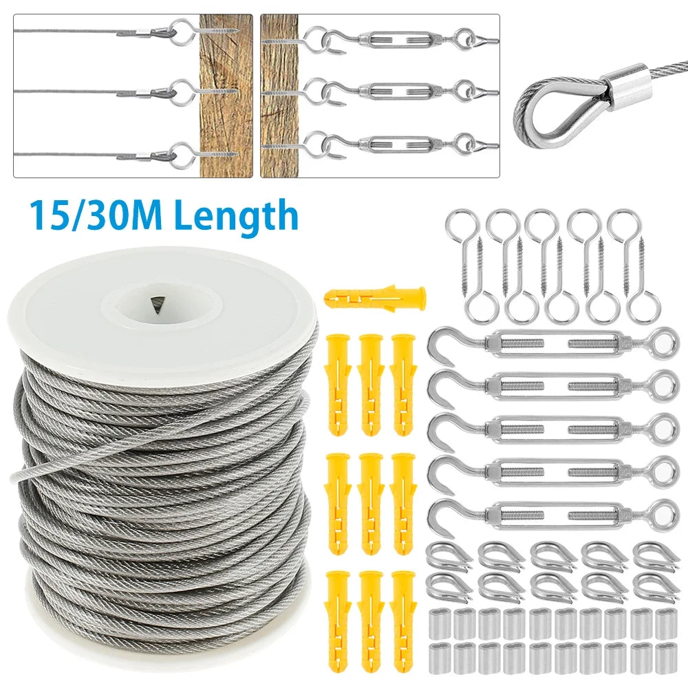 PVC Coated Steel Wire Rope String Light Hanging Cable Railing Kit L750