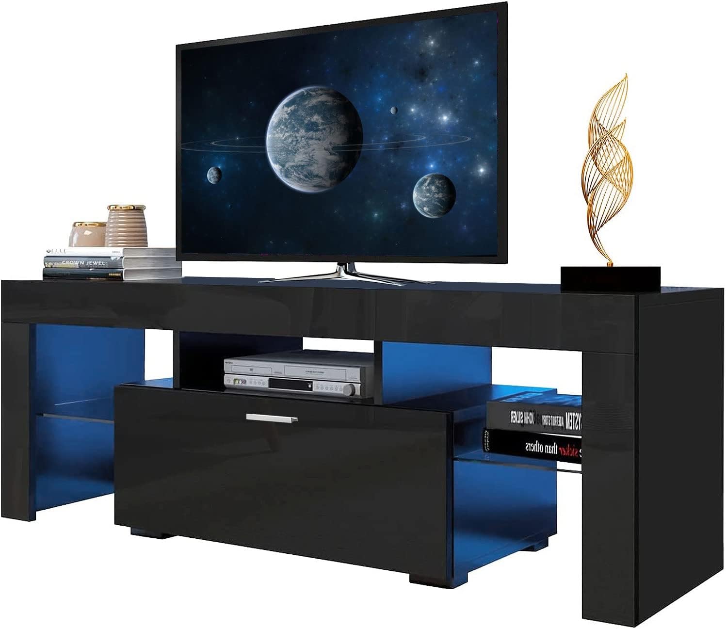 White High Gloss LED TV Stand with Storage Drawer M47889