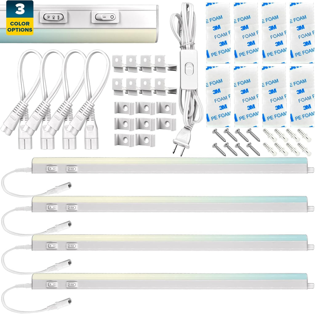 34 Inch LED Under Cabinet Light Kit, 2 PCS Plug In, 24W, 2400 Lumens, Linkable, 3 Color Option, Damp Rated V44841