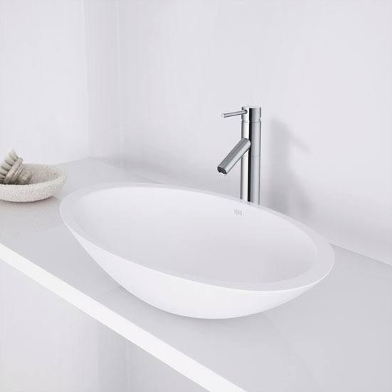 White Matte Stone Vessel Bathroom Sink D7457