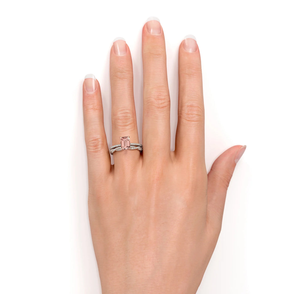 2 Carat Emerald Cut Morganite Bridal Trio Set U6289