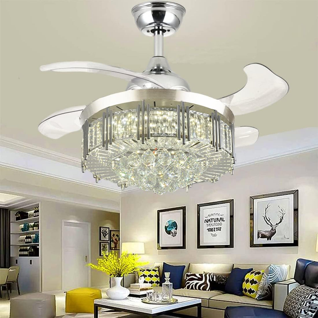 Silver Retractable LED Chandelier Ceiling Fan with Light E9220