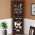 Corner Glass Door Curio Cabinet with 5 Tier Tempered Glass Shelves, Walnut K245