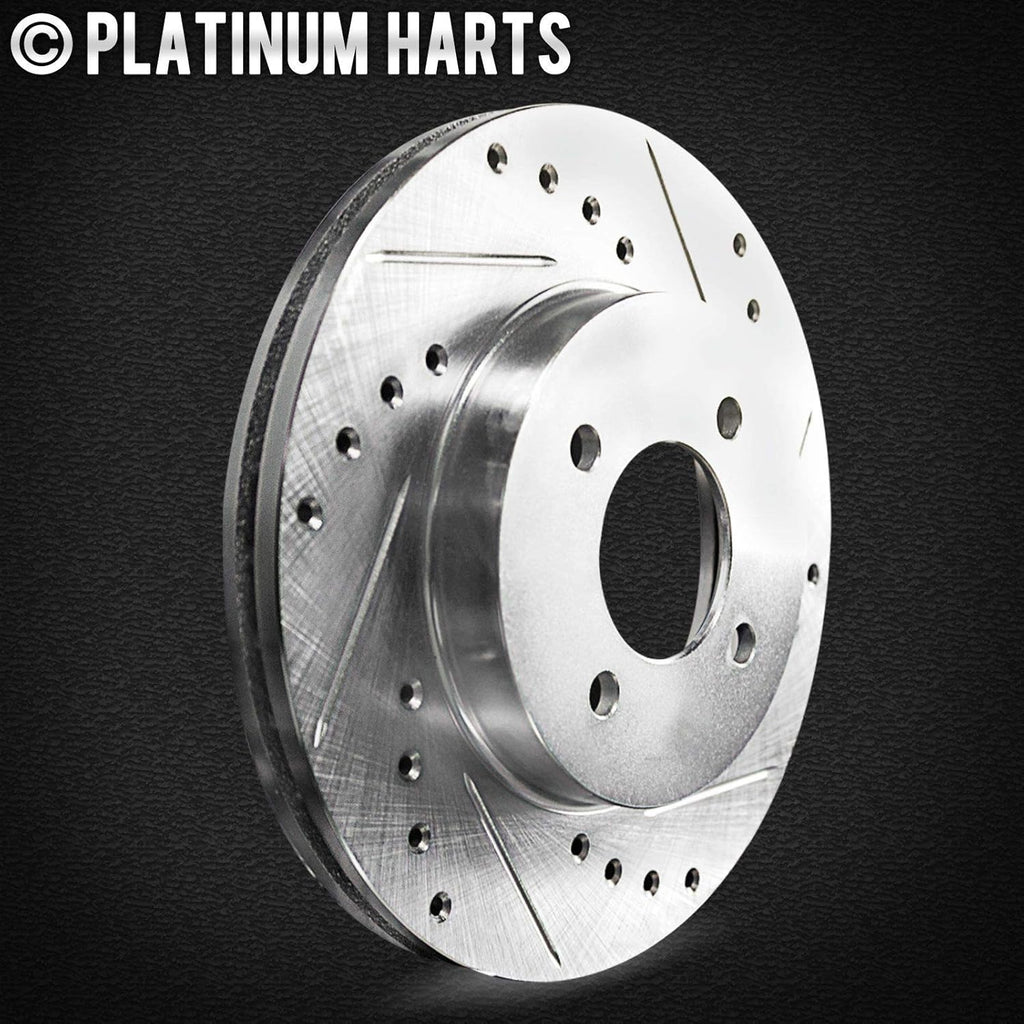 Front and Rear Brake Rotors Silver Drilled Slotted Semi Metallic Brake Pads V807