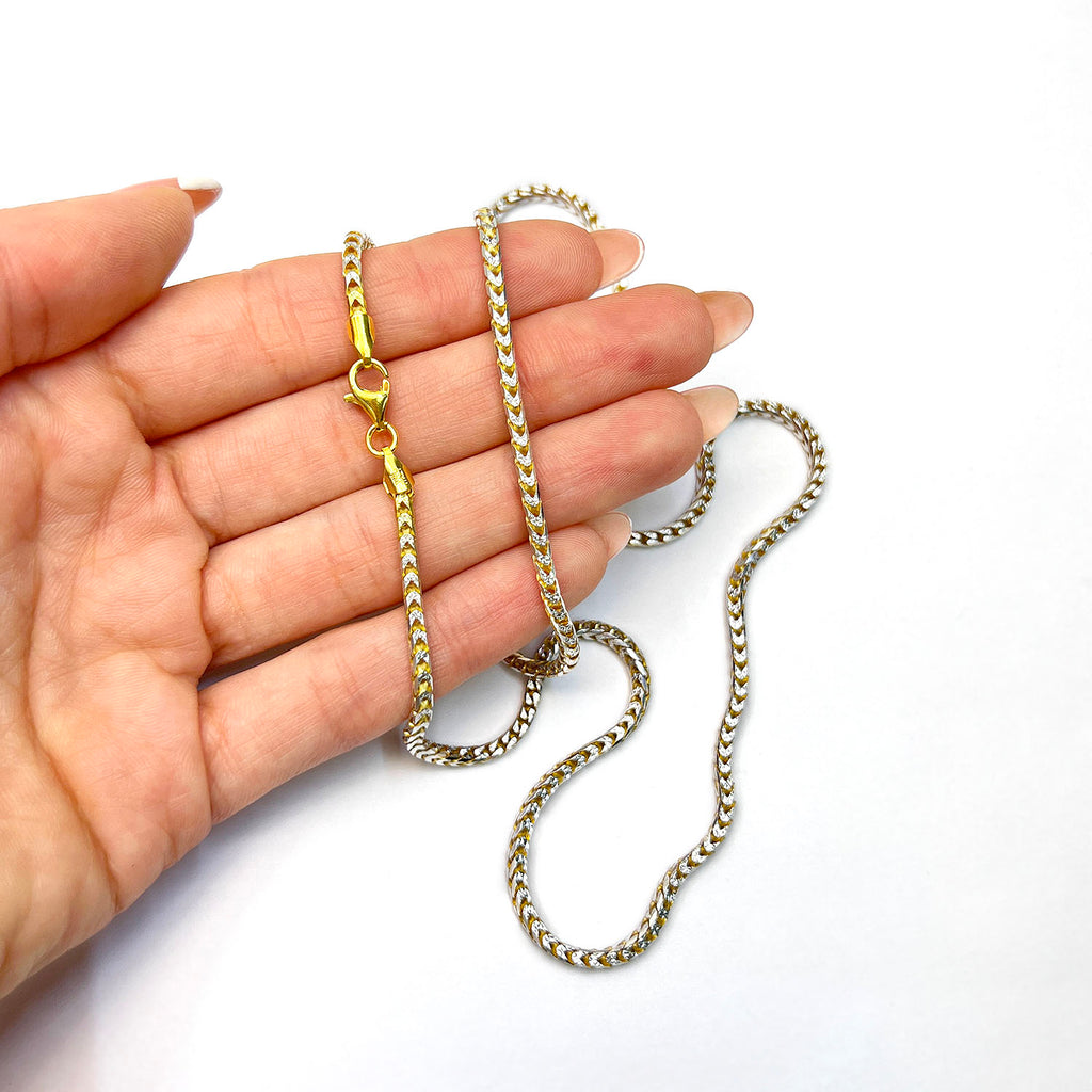 18K Yellow Gold Over Silver 2mm White Pave Franco Chain Necklace 18"-24" Y392
