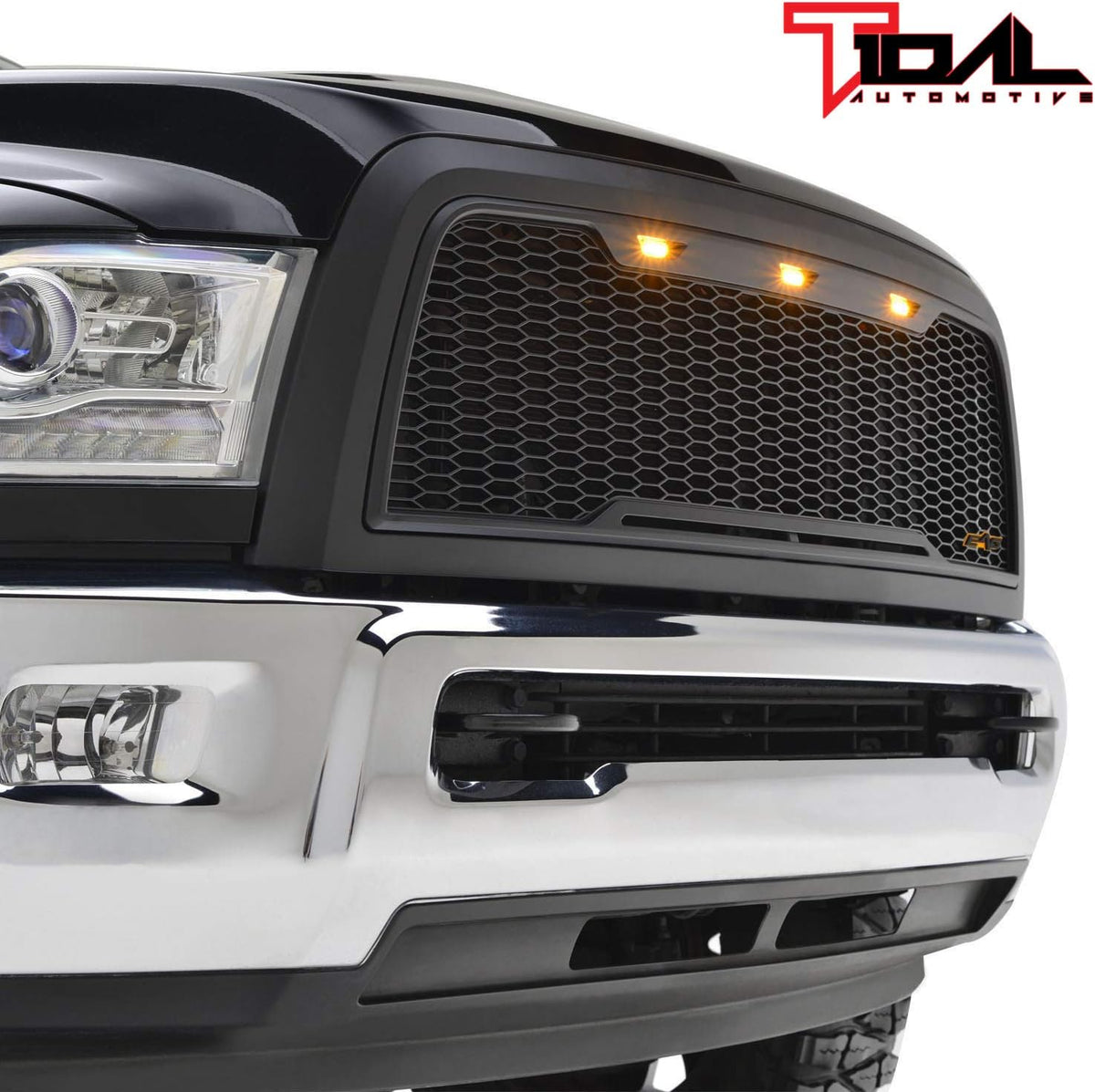 Matte Black ABS Upper Grille Front Hood Grill with Amber LED Lights T648691