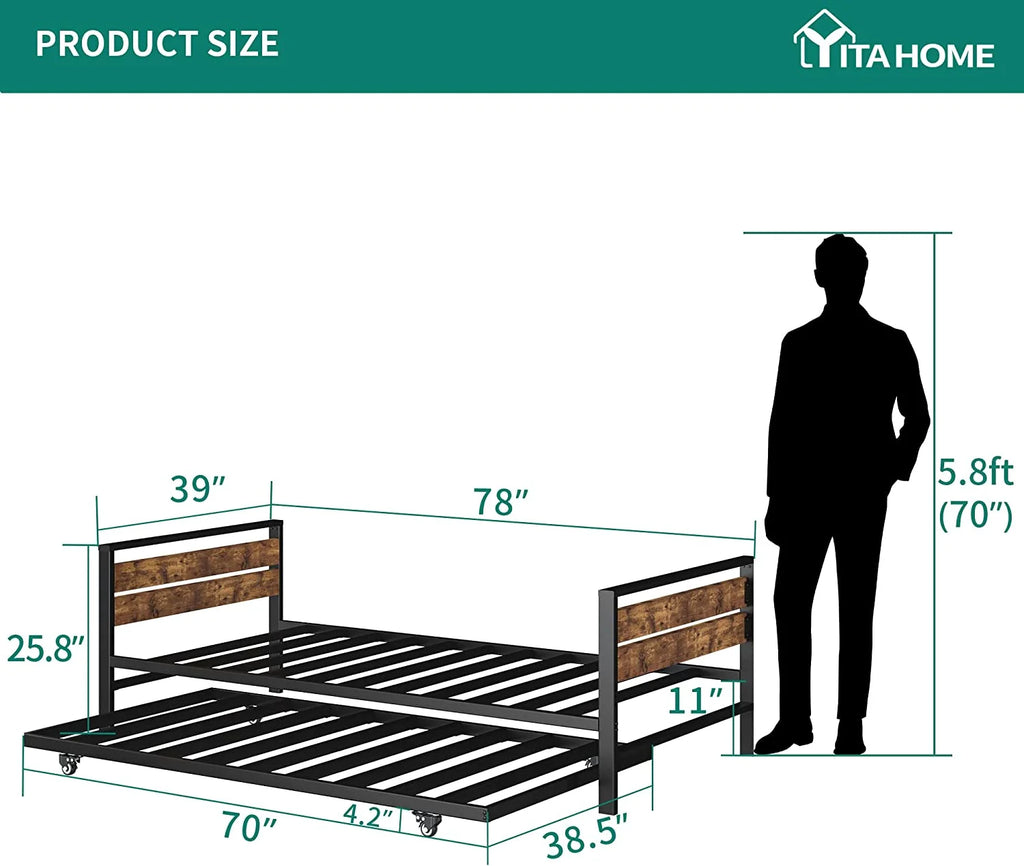Black Twin Daybed with Pull Out Trundle Sofa Bed K996