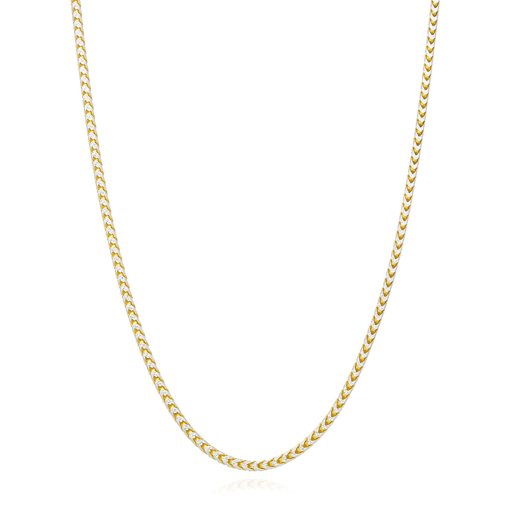 18K Yellow Gold Over Silver 2mm White Pave Franco Chain Necklace 18"-24" Y392