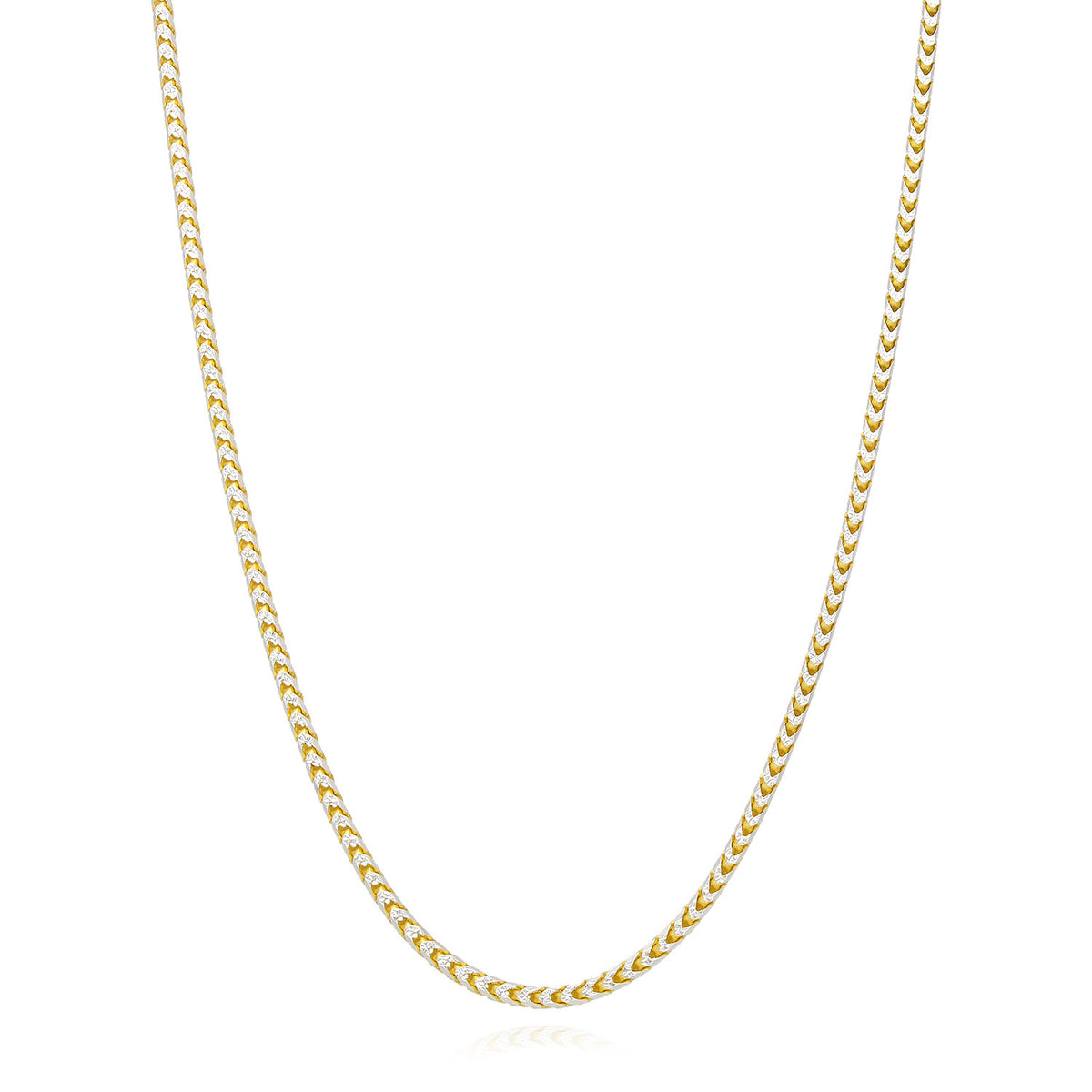 18K Yellow Gold Over Silver 2mm White Pave Franco Chain Necklace 18"-24" Y392
