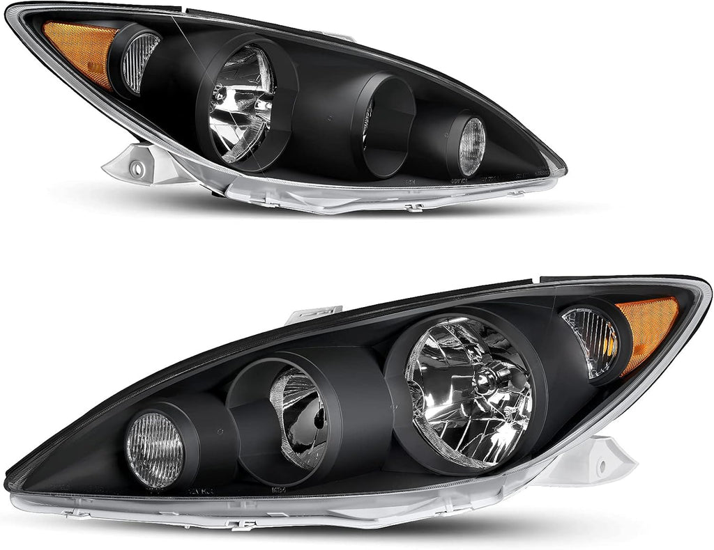 Headlight Assembly Compatible with 2005-2006 Camry Black Housing Clear Lens B296